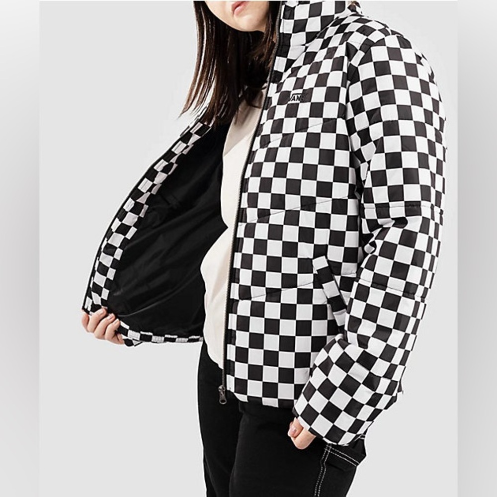 NWOT Vans Foundry Print MTE Black & White Checkerboard Print Puffer Jacket - Picture 2 of 16